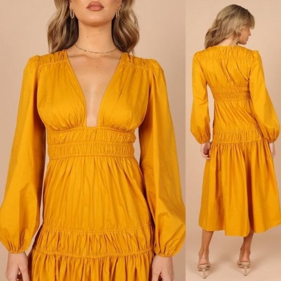 Petal & Pup NEW Dani Long Sleeve Cotton Maxi Dress in Mustard Yellow Size S - Picture 2 of 12